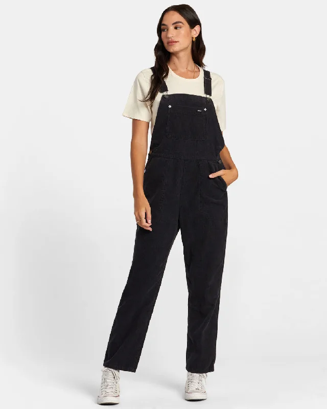 women's smocked waist maxi dress -women's bodycon ruched mini skirt -Succession Overall Corduroy Overalls - RVCA Black