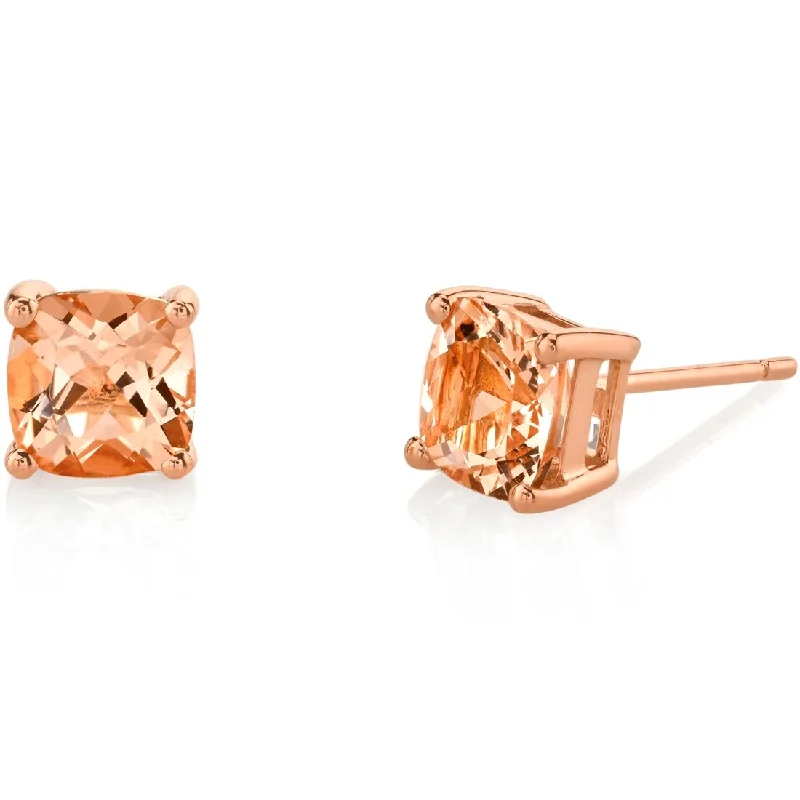 women's handmade clay earrings -14k Rose Gold Morganite Stud Earrings 2 ct Cushion Shape