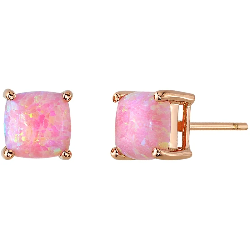 women's gold hoop earrings -14k Rose Gold Pink Opal Stud Earrings 1 ct Cushion Shape