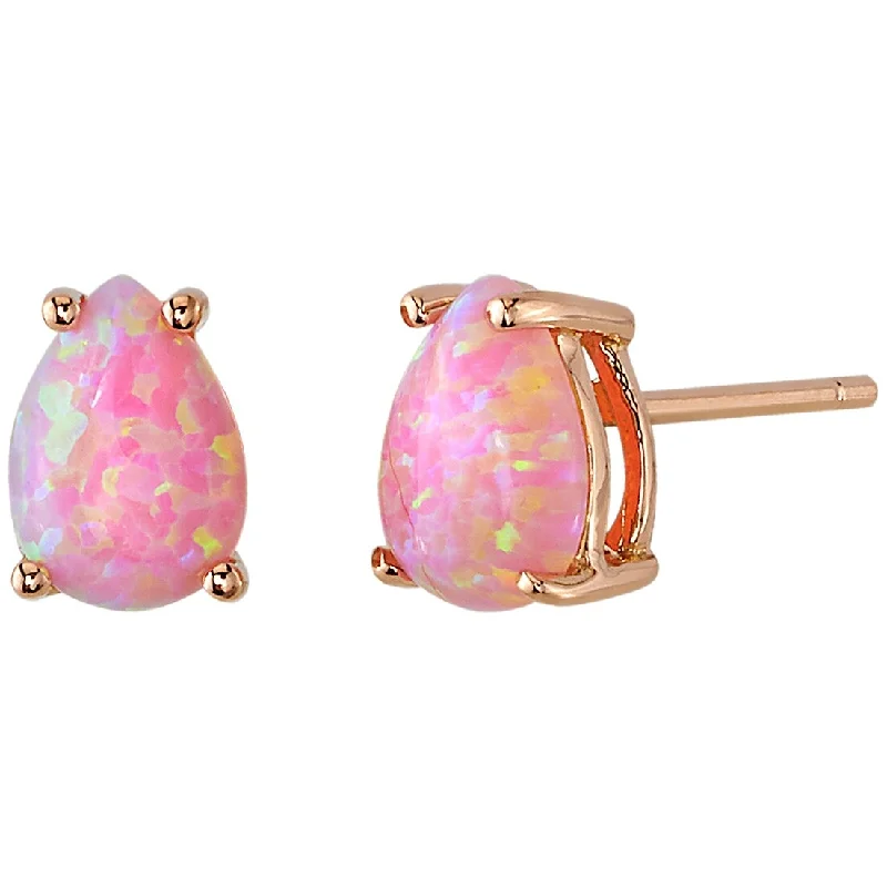 women's crystal chandelier earrings -14k Rose Gold Pink Opal Stud Earrings 1 ct Pear Shape