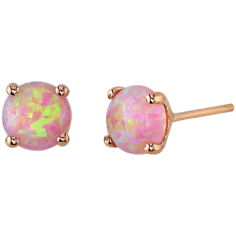 ladies' cubic zirconia hoop earrings -14k Rose Gold Pink Opal Stud Earrings 1 ct Round Shape