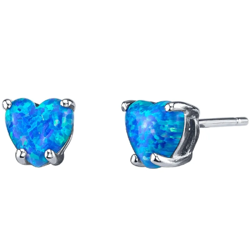 ladies' rose gold earrings -14k White Gold Blue Opal Stud Earrings 1 ct Heart Shape