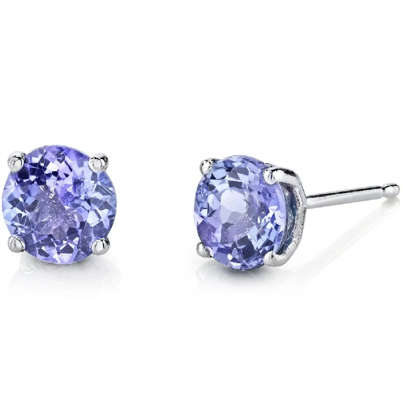 women's birthstone stud earrings -14k White Gold Tanzanite Stud Earrings 1.5 ct Round Shape