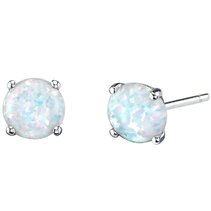 trendy boho coin earrings for women -14k White Gold White Opal Stud Earrings 1 ct Round Shape