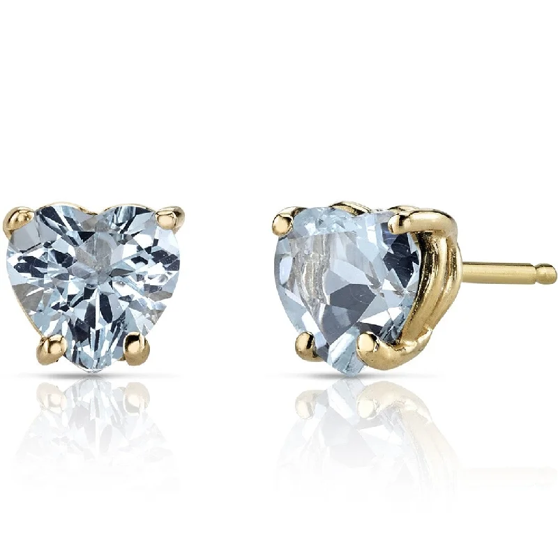 women's enamel hoop earrings -14k Yellow Gold Aquamarine Stud Earrings 1.38 ct Heart Shape