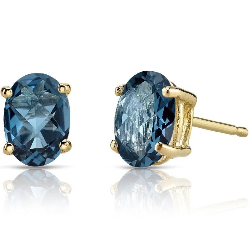 women's vintage clip-on earrings -14k Yellow Gold London Blue Topaz Stud Earrings 1.81 ct Oval Shape