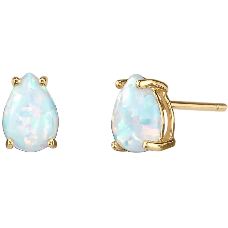 women's baroque pearl earrings -14k Yellow Gold White Opal Stud Earrings 1 ct Pear Shape