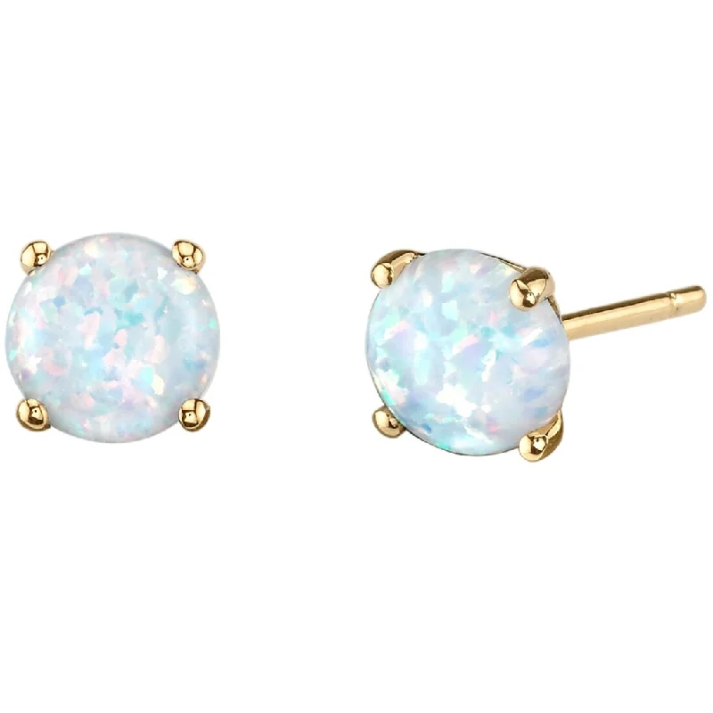 women's celestial star earrings -14k Yellow Gold White Opal Stud Earrings 1 ct Round Shape