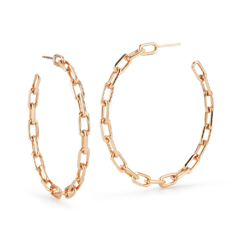 women's hoop earrings with charms -SAXON 18K 2" CHAIN LINK HOOP EARRINGS