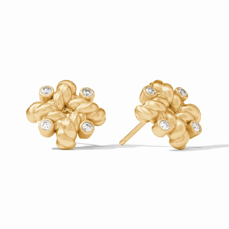 women's carved wooden earrings -24K Yellow Gold Overlay 'Nassau' Twisted Rope Stud Earrings With Cubic Zirconia