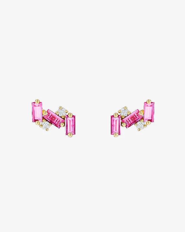 trendy open hoop earrings for women -Amalfi Burst Pink Topaz Studs