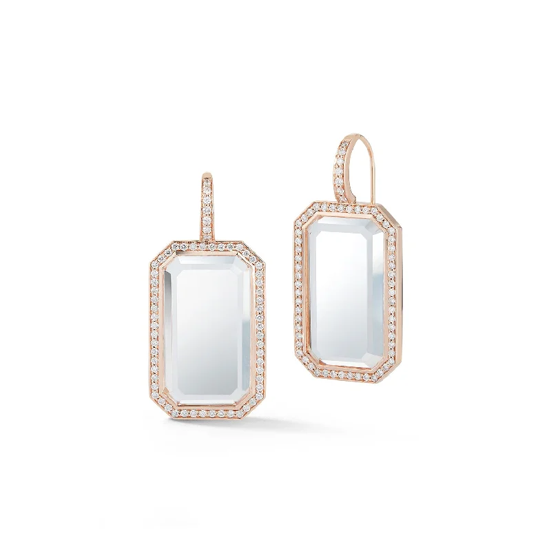 stylish gold-plated climber earrings for women -BELL 18K DIAMOND, AND ROCK CRYSTAL RECTANGULAR EARRINGS