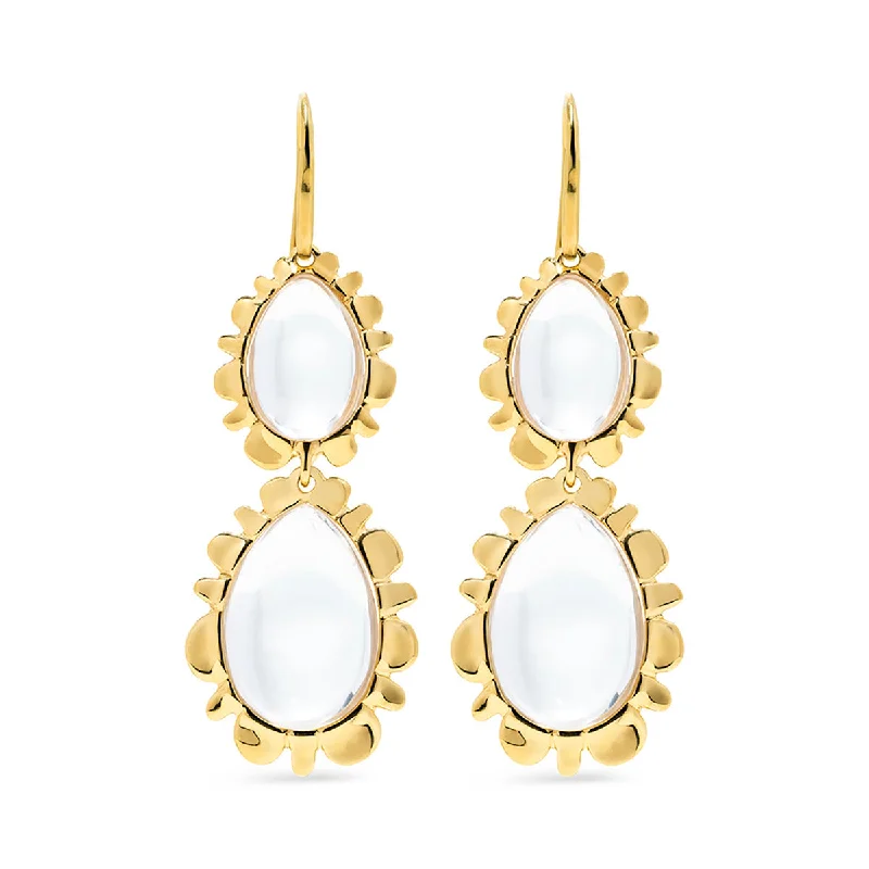 trendy boho coin earrings for women -Bliss Double Drop Earrings - Clear Quartz