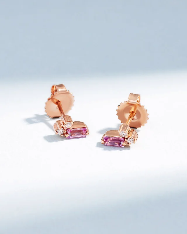 women's minimalist gold studs -Bold Burst Mini Pink Sapphire Studs