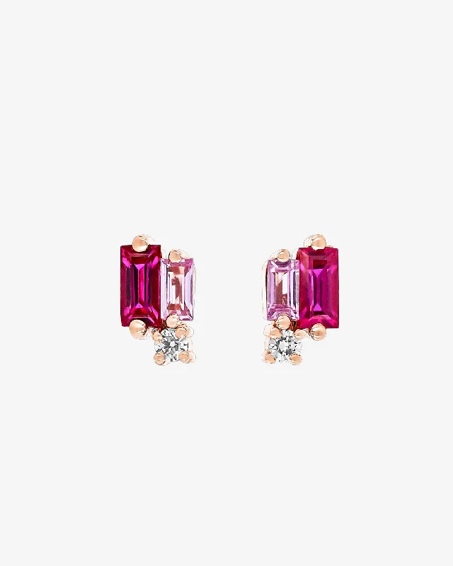 stylish mother-of-pearl earrings for women -Bold Burst Pink Sapphire Studs