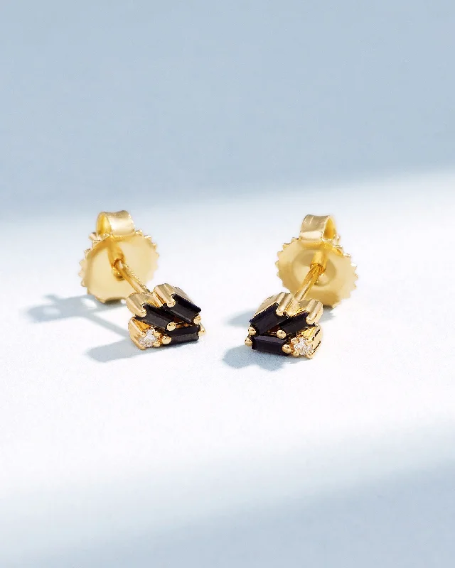 women's sterling silver studs -Bold Cluster Black Sapphire Studs