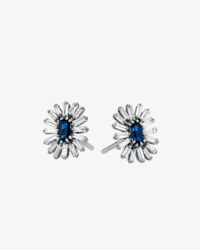 ladies' opal stud earrings -Bold Spark Dark Blue Sapphire Studs