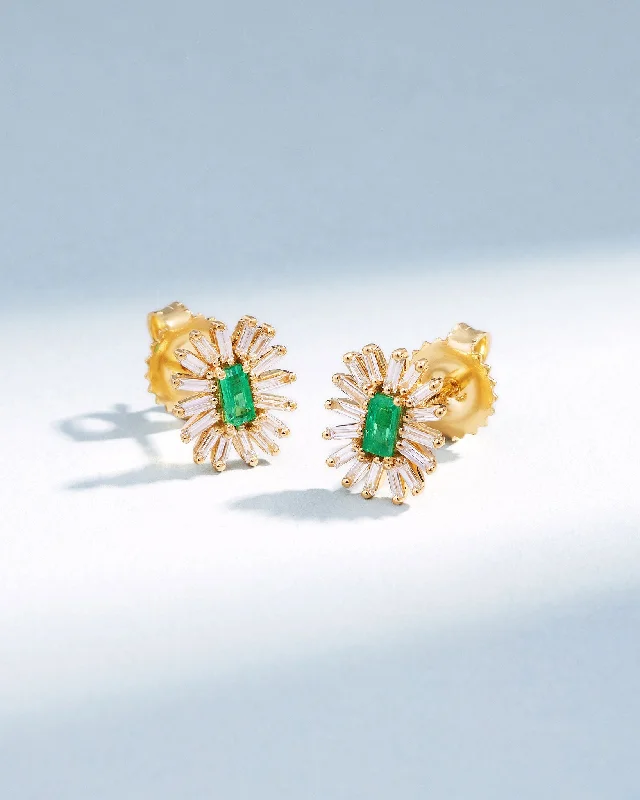 women's asymmetrical earrings -Bold Spark Emerald Studs