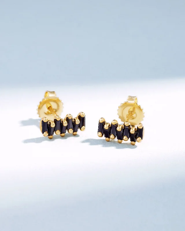 ladies' pearl drop earrings -Bold ZigZag Black Sapphire Studs