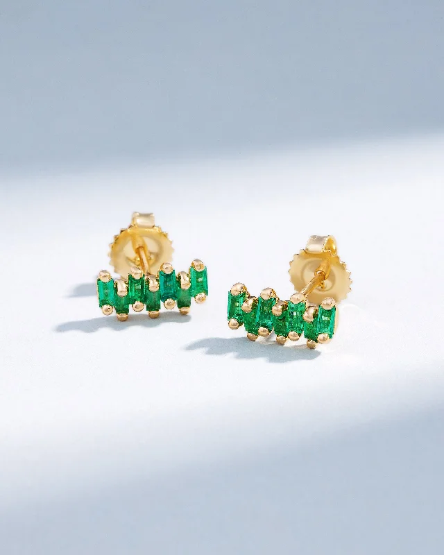 women's diamond halo earrings -Bold ZigZag Emerald Studs