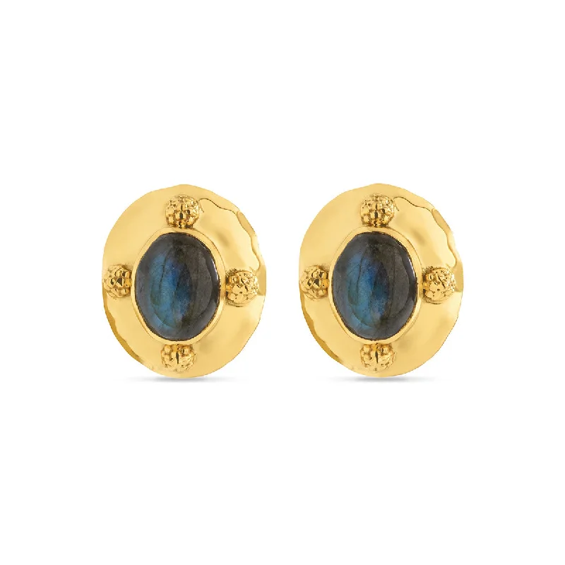 women's asymmetrical pearl earrings -Cleopatra Oval Clip Earrings - Gold/Blue Labradorite