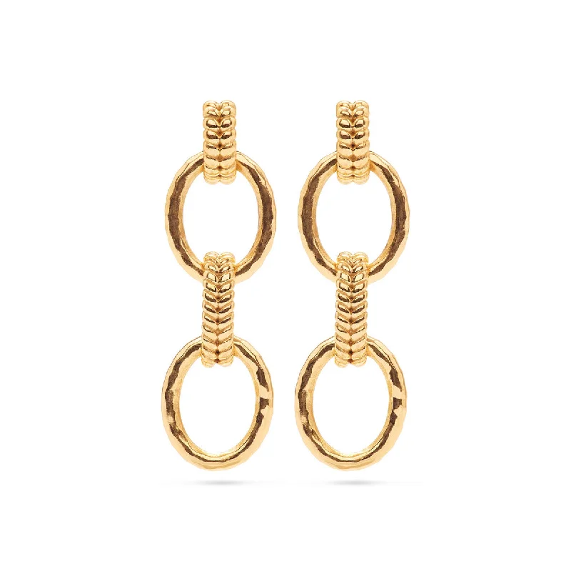 women's gold-plated drop earrings -Cleopatra Regal Double Link Earrings - Gold