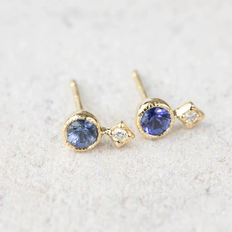 women's baroque pearl earrings -Moon & Star Studs - Blue sapphire