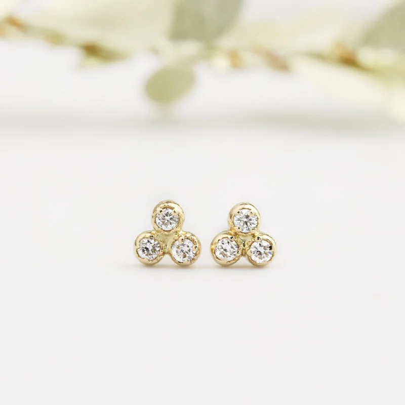 ladies' rose gold earrings -Dahlia Trio Diamonds Studs