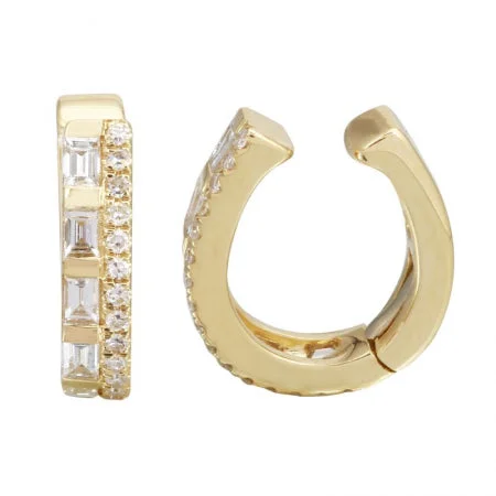 trendy starburst earrings for women -Diamond Baguette Ear Cuff