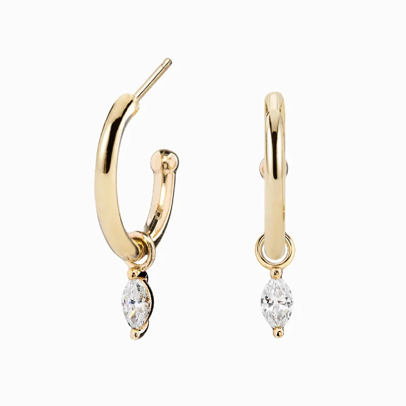 women's oversized hoop earrings -Marquise Diamond Charm Hoop Earrings