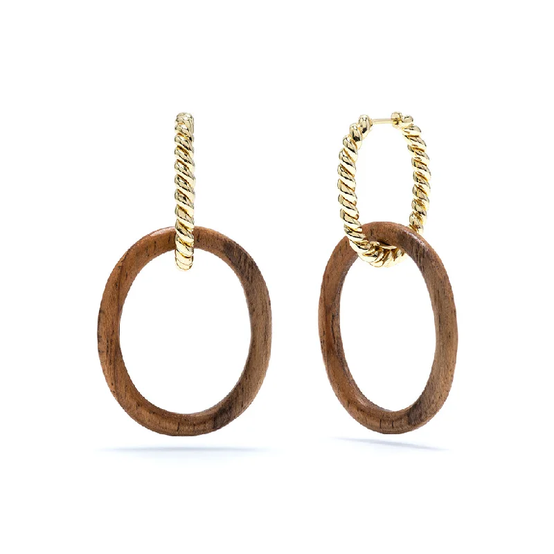 women's vintage-inspired drop earrings -Earth Goddess Link Earrings - Teak