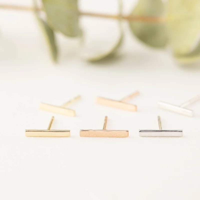 women's mixed-metal earrings -Flat Bar Studs