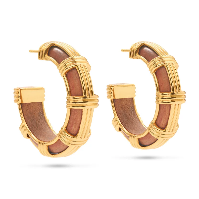 women's small diamond hoop earrings -Gaia Cage Hoop Earrings - Teak