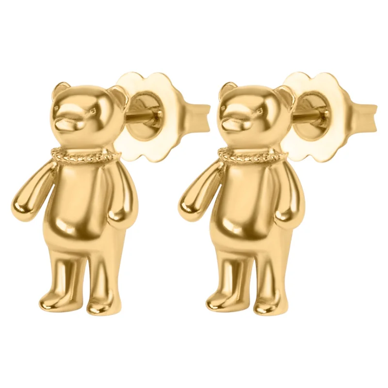 women's curved threader earrings -Gold Bear Earrings