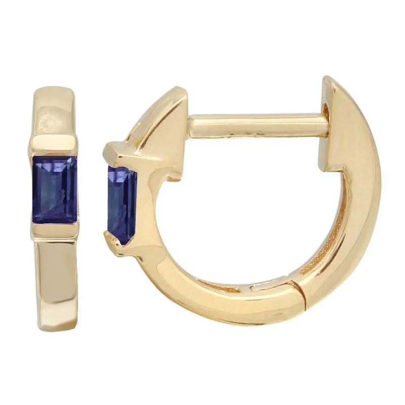 stylish evil eye earrings for women -Gold Huggies with Baguette Sapphire