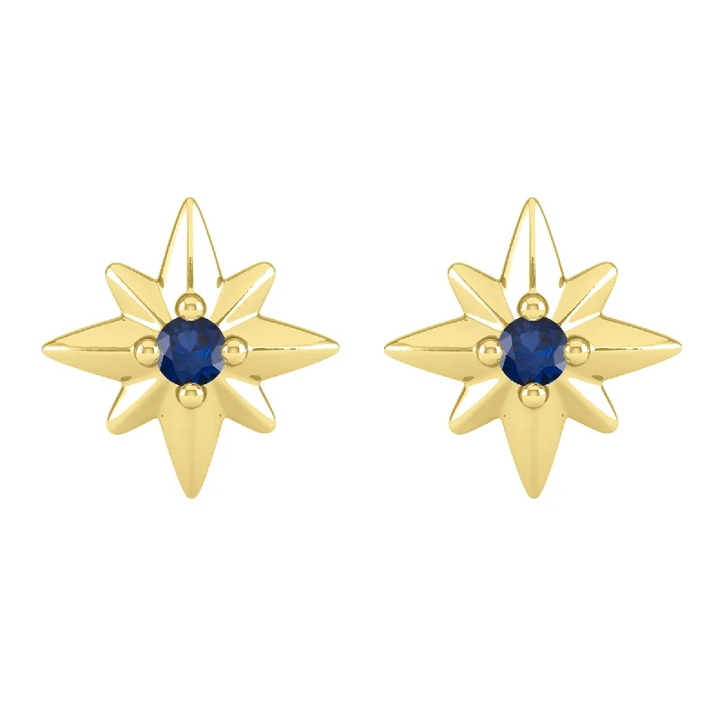 women's nature-inspired leaf earrings -Gold Over Sterling Silver with Blue Sapphire Stud Earring