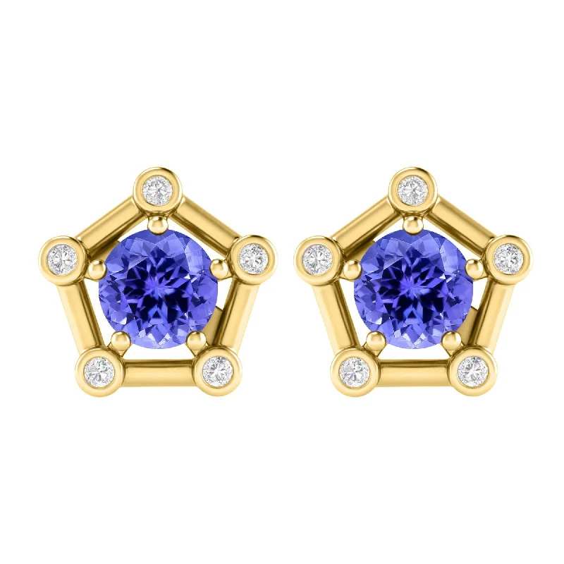 women's mixed-metal earrings -Gold Over Sterling Silver with Tanzanite and White Topaz Stud Earring