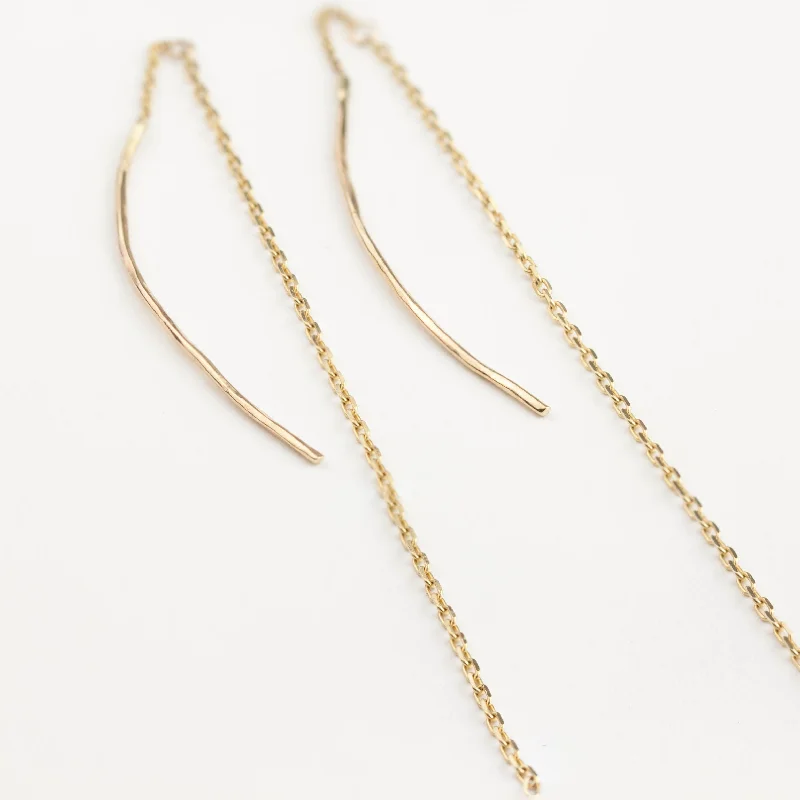 ladies' marbled resin earrings -Gold Streaks Chain Threader Earrings