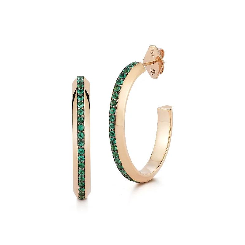 women's handmade clay earrings -GRANT 18K AND GREEN EMERALD KNIFE EDGE HOOP EARRINGS