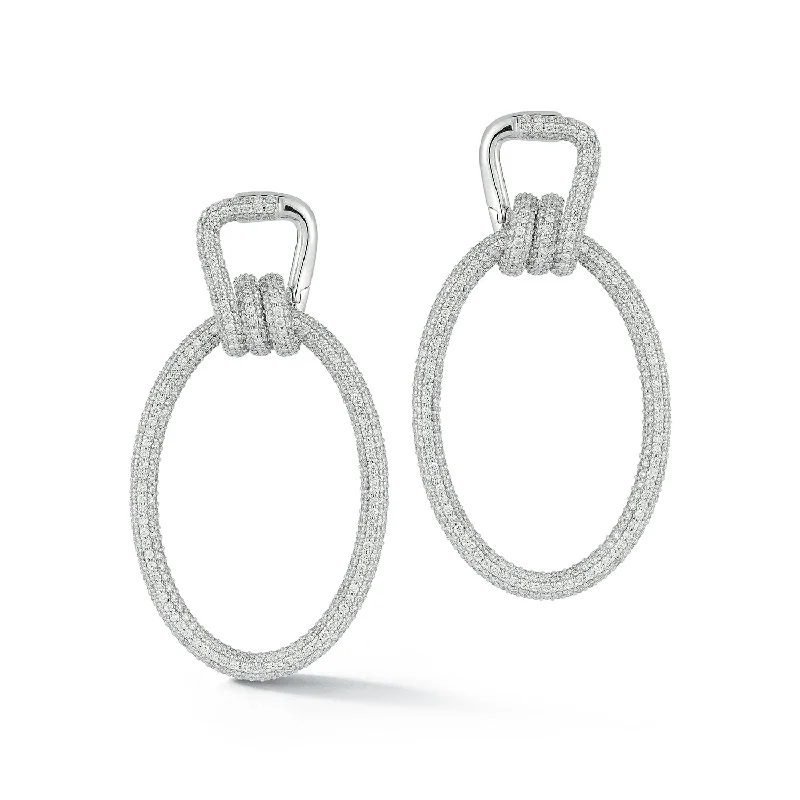 trendy acrylic statement earrings for women -HUXLEY 18K WHITE GOLD AND ALL DIAMOND ELONGATED COIL LINK EARRINGS