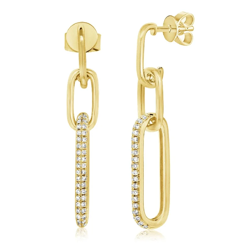 ladies' hammered metal earrings -Joelle 1/3 cttw. Diamond Pave Link Stud Dangle Earrings 14K Gold