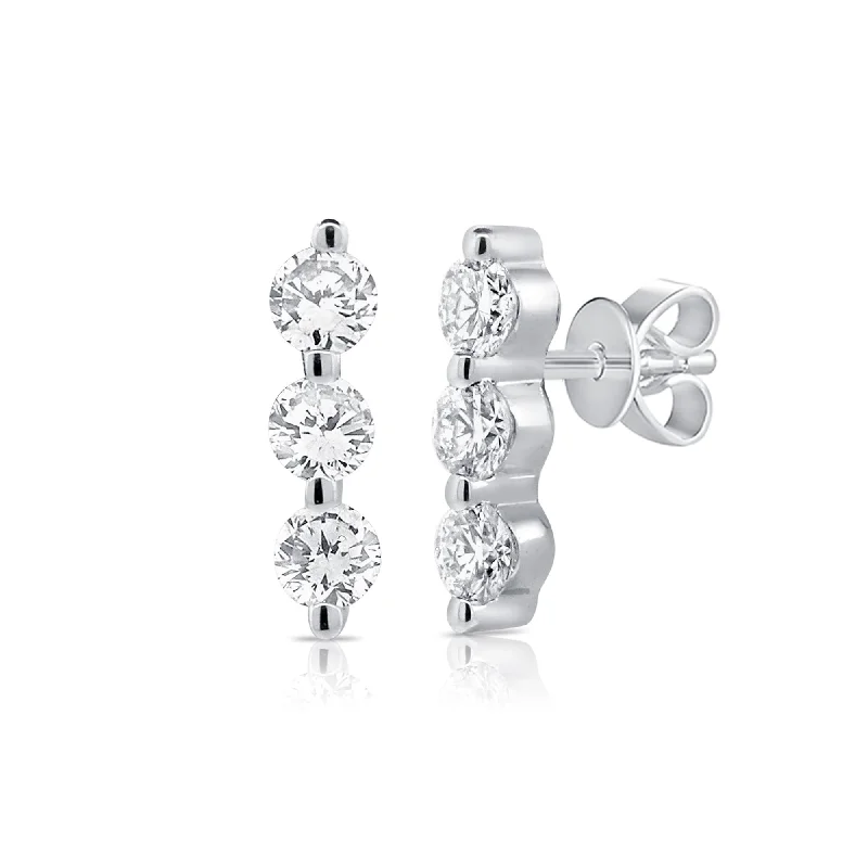 trendy layered chain earrings for women -Joelle Diamond 3 Stone Bar Earrings 0.20Ct 14K White Gold Stud Earring