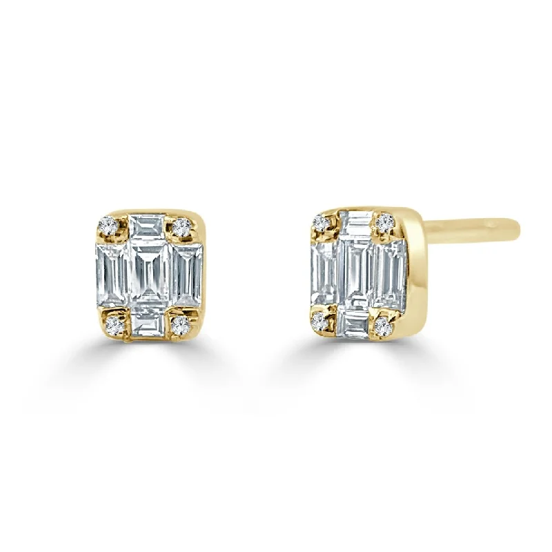 ladies' dainty floral earrings -Joelle Diamond Baguette 1/4ct TDW Studs Earrings 14K Rose Gold