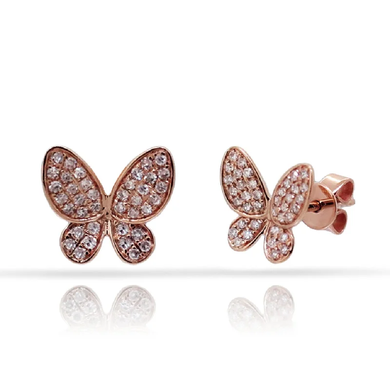 women's beaded tassel earrings -Joelle Diamond Butterfly Stud Earrings 14K Rose Gold 1/5 ct. t.w.