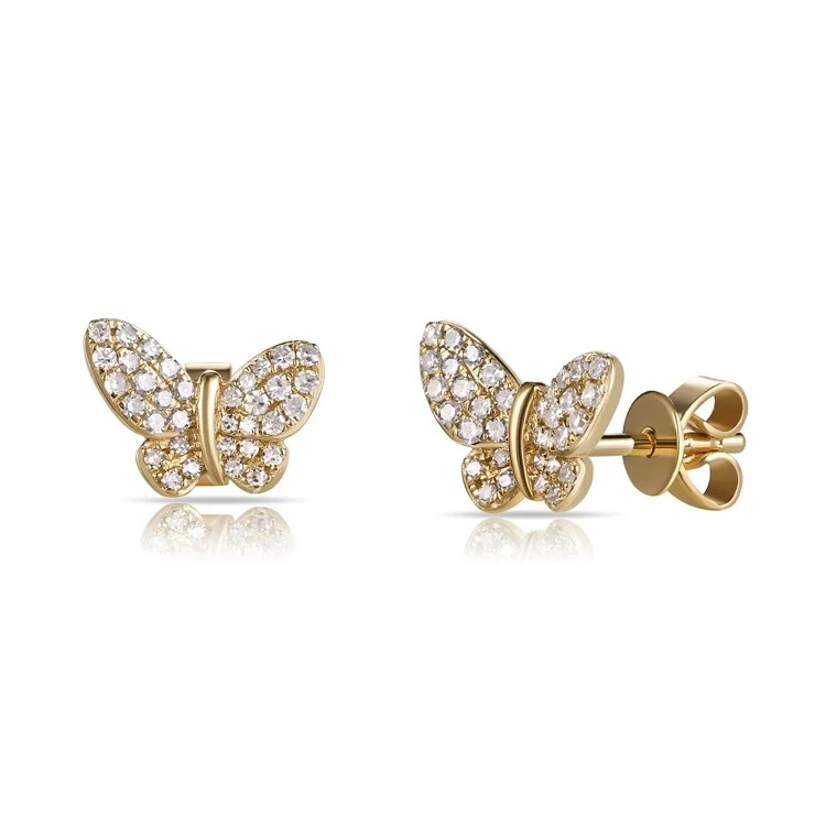 women's teardrop crystal earrings -Joelle Diamond Butterfly Studs Earring 14K Gold 1/5ct TDW