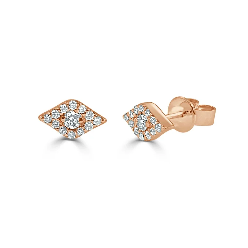 stylish evil eye earrings for women -Joelle Diamond Evil Eye Studs Earrings 14K Rose Gold 1/4ct