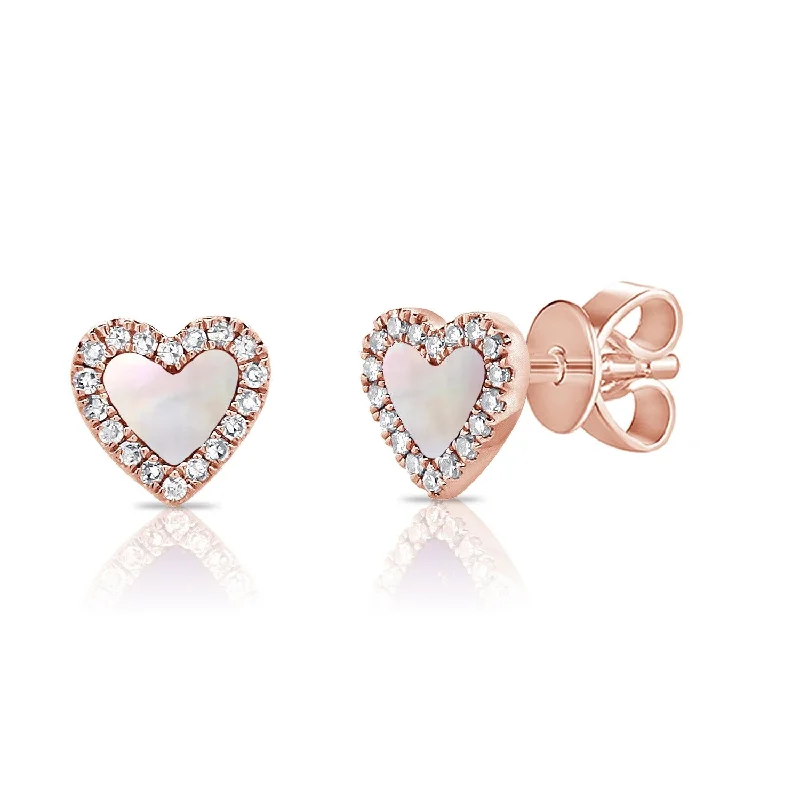 women's handmade macrame earrings -Joelle Diamond & Mother Of Pearl Heart Studs Earrings 14K Gold 1/10ct TDW