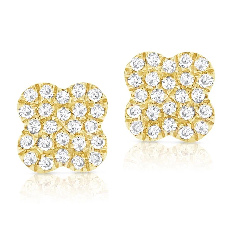 women's teardrop gemstone earrings -Joelle Diamond Pave Flower Clover Studs Earrings 14K Gold 1/8 ct. t.w. TDW Earring's