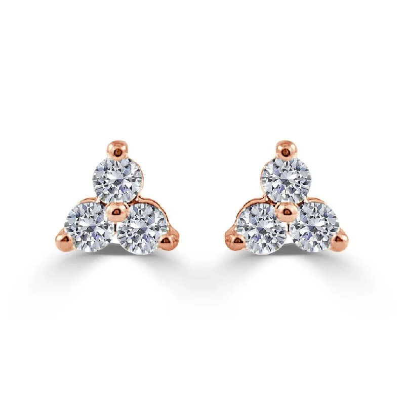 women's long threader earrings -Joelle Three Stone Diamond Studs Earrings 14K Rose Gold 1ct TDW