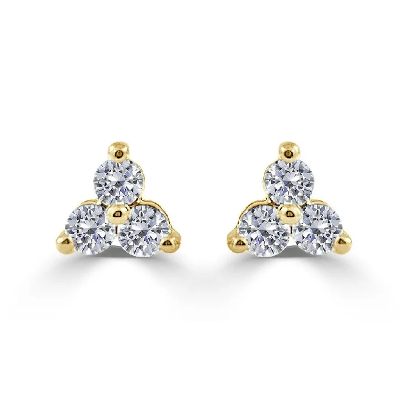 trendy chunky dome earrings for women -Joelle Three Stone Diamond Studs Earrings 14K Yellow Gold 1.4ct TDW